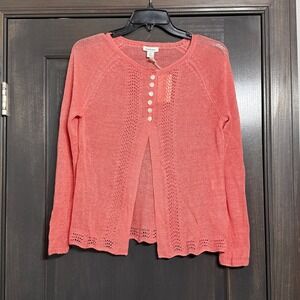 Sundance‎ Coral Pink Linen Blend Pointelle Cardigan Sweater Womens XS